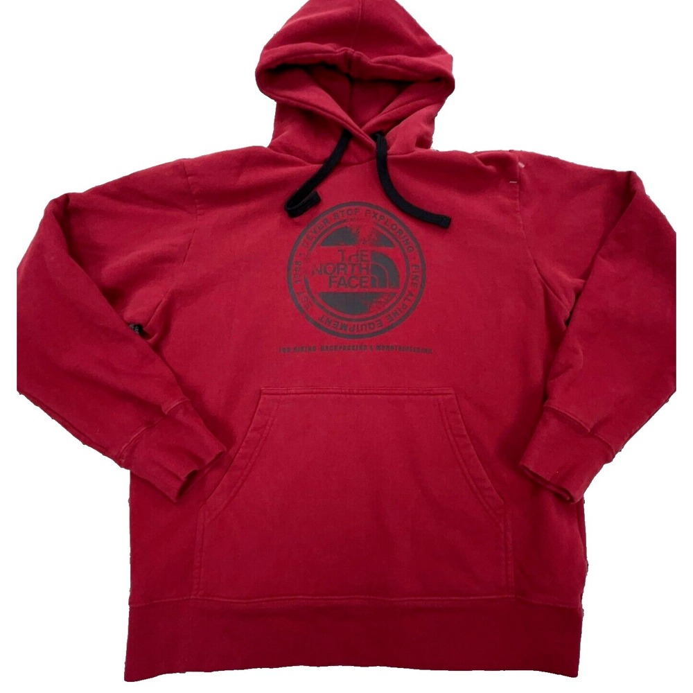 North Face Hoodie Men Medium Red Black Sweatshirt Sweater Spell Out Outdoors A20
